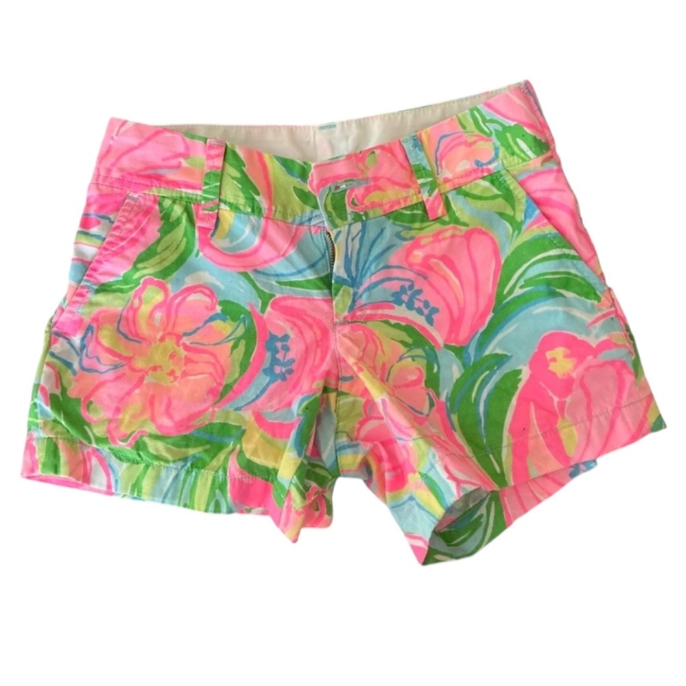 Lilly Pulitzer Pink and Green Bermuda Shorts Tropical Print